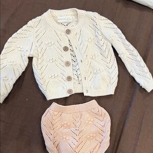 Quincy Mae Cream Cardigan and Pink Bloomers Set